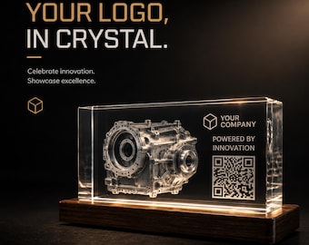 Custom 3D Crystal Corporate Award | Laser Engraved Company Logo Trophy | Employee Recognition & Years of Service Gift | Bulk Business Gift