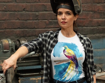 Original Art T-Shirt - Bird T-Shirt - Organic cotton T Shirt with Print - Unisex T-shirt - Bird T-Shirt - Watercolor Art Print T Shirt