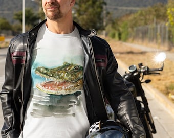 Original Art T-Shirt - Printed Crocodile Tee -  T-Shirt - Original Painting T Shirt - Organic Cotton T-Shirt - Unisex T-shirt with Crocodile