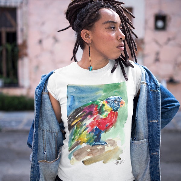 Multi-colored loris Art Print T-shirt, Printed Unisex Tee, 100% Organic Cotton T-shirt Sizes XS to XXL