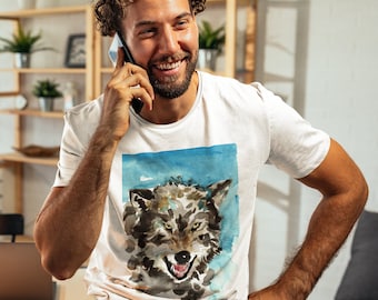 Wolf T-shirt, Printed Wolf Tee, 100% organic cotton ring spun t-shirt, Original Art Print T-Shirt, Unisex T-shirt