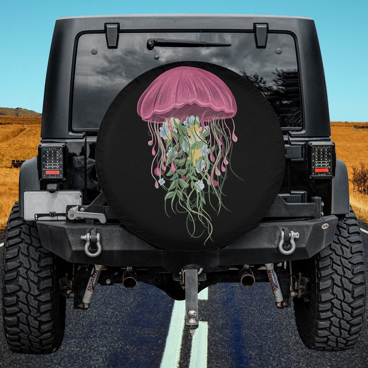 Jellyfish Floral - Hawaiian Ocean Animal Scuba Diving Spare Tire Cover