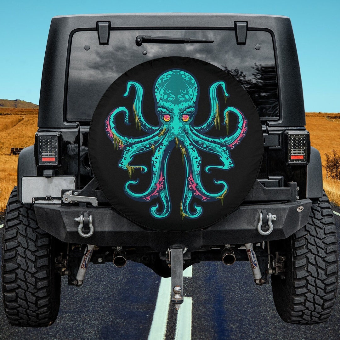 JL Spare Tire Covers Octopus Nautical Ship Anchor Black 32 to 33 Inch with Backup Camera Hole - 2