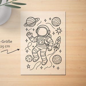 Astronaut Bügelmotiv zum Ausmalen | DIY Bügelbild Kinder | Weltraum Iron-on Patch | Lustiges Ausmalbild Kleidung | Geschenk