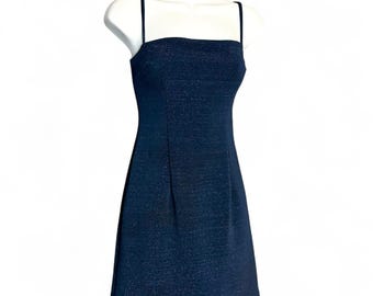 Vestido mini azul con purpurina XOXO vintage de los años 80, talla 5, tirantes finos, ajustado, glamuroso para fiesta