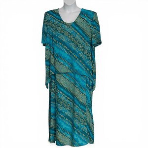 knee length dresses for ladies Plus Size Cottagecore Vintage 90's Blue Maxi Dress by Lady Dorby