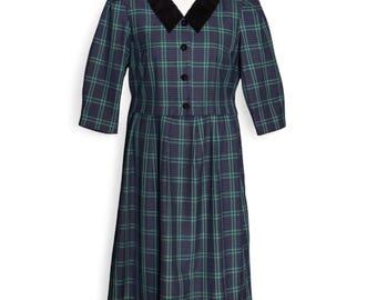 vintage Miss Dorby - Robe midi écossaise à carreaux 10 pièces avec col en velours Cottagecore Holiday