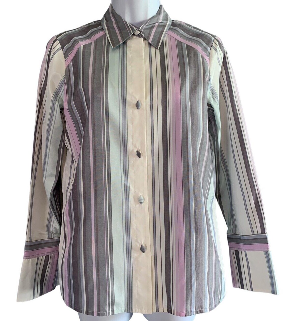 Vintage Liz Claiborne Button Up Shirt Top Silk Blend Pastel Cottage Retro Sz 6P, photo 4 sur 5