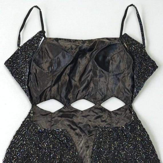 Scala Black Evening Gown Aurora Borealis Hand Bea… - image 5