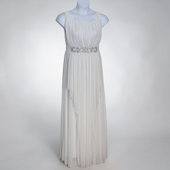 White Chiffon Prom Dress Empire Waist Beaded Rhinestones Formal Maxi Y2K  Size L - Etsy