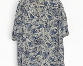 Vintage 90s Kamehameha Rayon Camisa hawaiana Hula Ukulele Tiki Aloha XXL Hecho EE.UU.