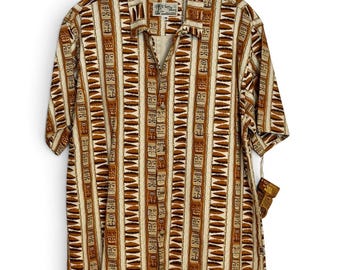 Toes On The Nose SHAG Tiki Shirt NWT Vintage Y2K Aloha Hawaiian Cotton Size M