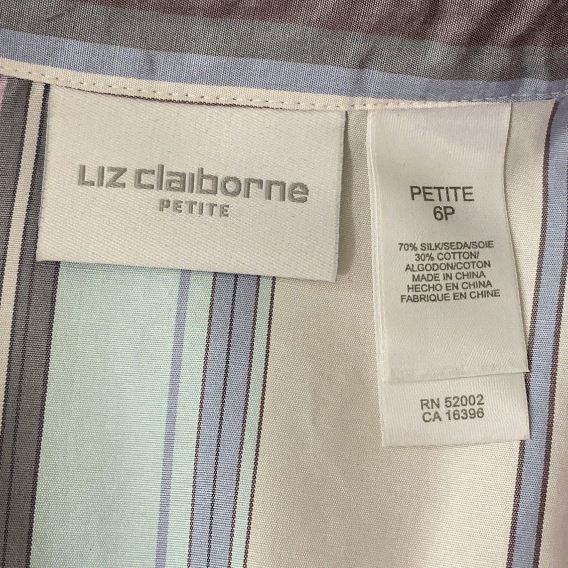 Vintage Liz Claiborne Button Up Shirt Top Silk Blend Pastel Cottage Retro Sz 6P, photo 3 sur 5