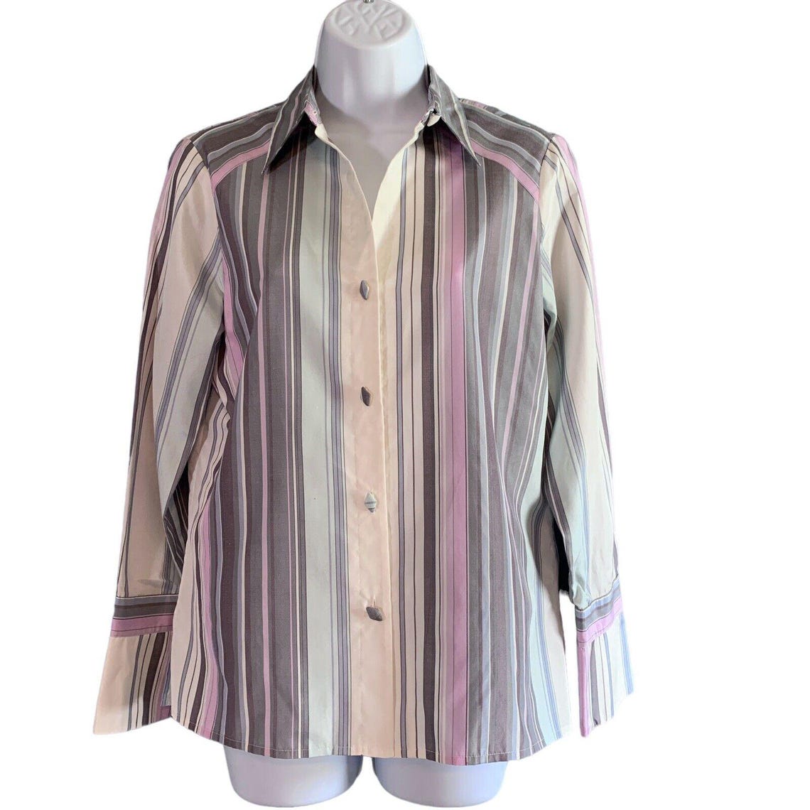 Vintage Liz Claiborne Button Up Shirt Top Silk Blend Pastel Cottage Retro Sz 6P, photo 1 sur 5