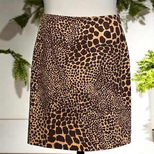 Y2K Trina Turk Brown Leopard Pencil Skirt Back Zip Corduroy Lace Sz 8-10 Medium