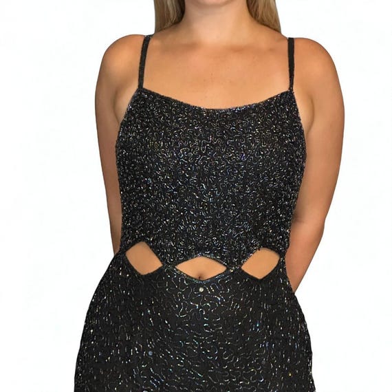 Scala Black Evening Gown Aurora Borealis Hand Bea… - image 2