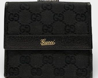 Gucci Vintage Y2K Black GG Canvas Wallet Double Bifold Coin Snap