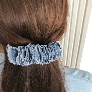 Hair barrette denim flower barrette women hair accsessories hair clip 4” elegant hair clip boho recycled denim hair clip