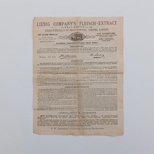 Oryginalna ulotka reklamowa Ekstraktu Mięsnego Firmy Liebig 1885