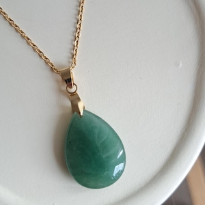 Green Aventurine Stone Pendant Necklace - Silver or Gold Stainless Steel - Aventurine Necklace