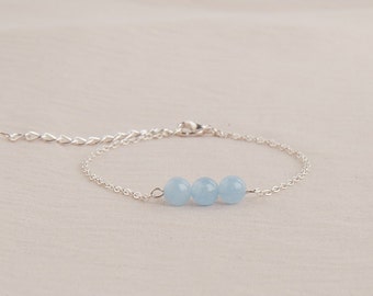 Aquamarine stone bracelet - Aquamarine pearl bracelet - Natural pearl bracelet - Lithotherapy jewelry