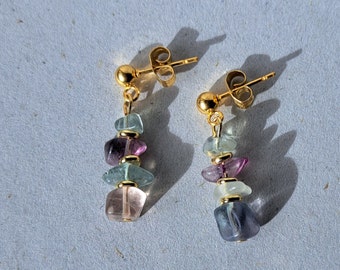 Pendientes de fluorita - Pendientes de acero inoxidable con piedra de fluorita - Joyería de fluorita