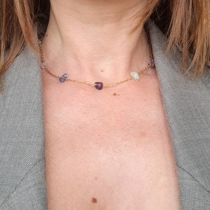 Stainless Steel Fluorite Bead Necklace - Fluorite Necklace - Fluorite Stone Jewelry