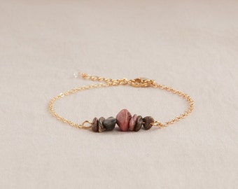 Bracelet Rhodonite, Amour - Bracelet pierres de rhodonite - Bijoux pierres semi-précieuses - Bracelet lithothérapie