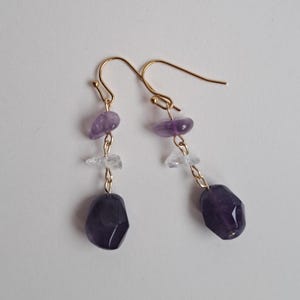 Amethyst and rock crystal stone earrings - Stainless steel - Amethyst earrings