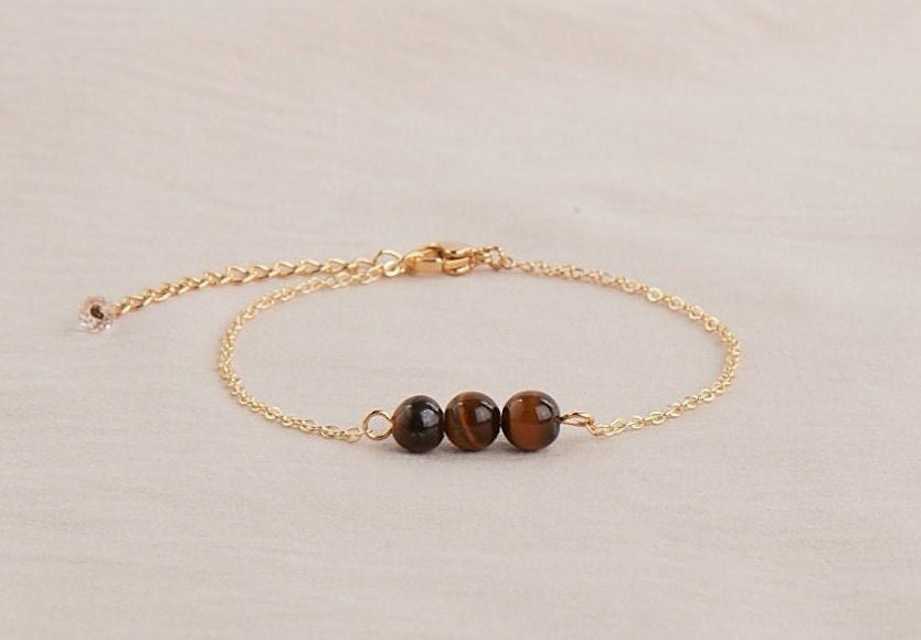 Bracelet Vintage 1980 Perles œil De Tigre Facettées - Bijou Argenté, Occasion Bon état