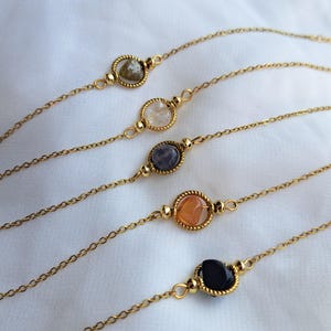 Gold-plated stainless steel bracelet with a choice of stone: Green Garnet, Carnelian, Iolite, Rock Crystal and Blue Stone - Stone bracelet