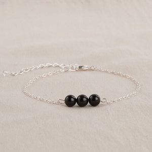 Black Tourmaline bracelet, positive energy - Natural black tourmaline pearl bracelet - Semi-precious pearl jewelry - lithotherapy