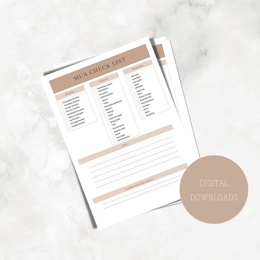 MUA Checklist Makeup Artist Checklist Makeup Kit Checklist Etsy