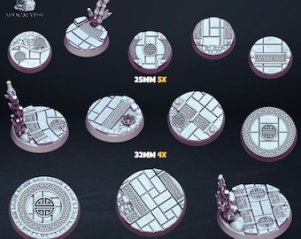 Puede incluir: Un conjunto de 12 bases redondas de plástico blanco para miniaturas, con intrincados diseños de inspiración china. Las bases están disponibles en tres tamaños: 25 mm, 32 mm y 40 mm. Algunas bases presentan una pequeña planta de bambú.