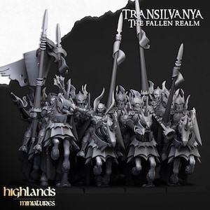 Cavaleiros Vampiros para Fantasy Wargaming por Highland Miniatures Cavalaria Pesada Montada Morta-Viva com Lanças Escudos Comando Total