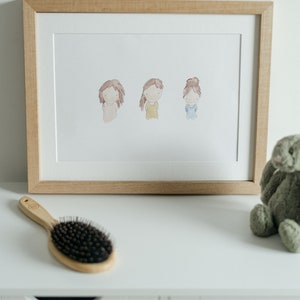Vanilla | Brunette | straight ponytail bun - 3 hairstyles watercolour illustration,Montessori choices, skin tones - DIGITAL DOWNLOAD