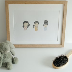 Vanilla | Golden | straight ponytail bun - 3 hairstyles watercolour illustration,Montessori choices, skin tones - DIGITAL DOWNLOAD
