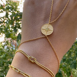 North Star Hand Chain Bracelet, 925k Sterling Silver Adjustable Bracelet, Gold Hand Chain Bracelet, Gold Finger Bracelet, Shahmaran Jewelry