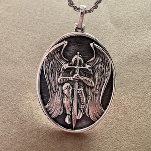 Saint Michael Necklace, 925k Silver St Michael Archangel Pendant, St Michael Charm For Protection, Angel Medallion Necklace,Christmas Gift