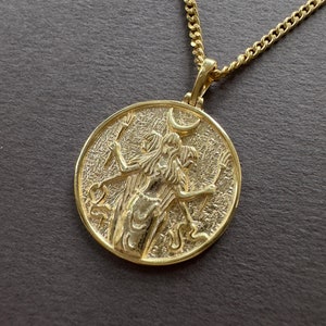 Witchy HECATE Medaillon Halskette, Sterling Silber Hexerei Schmuck, Göttin Anhänger, Hexe Talisman, Geschenk für Sie / Ihn