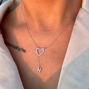 Collar de corazón con inicial personalizada, collar de letra personalizado en plata de ley 925, collar de corazón con letra con dije, regalo de Navidad
