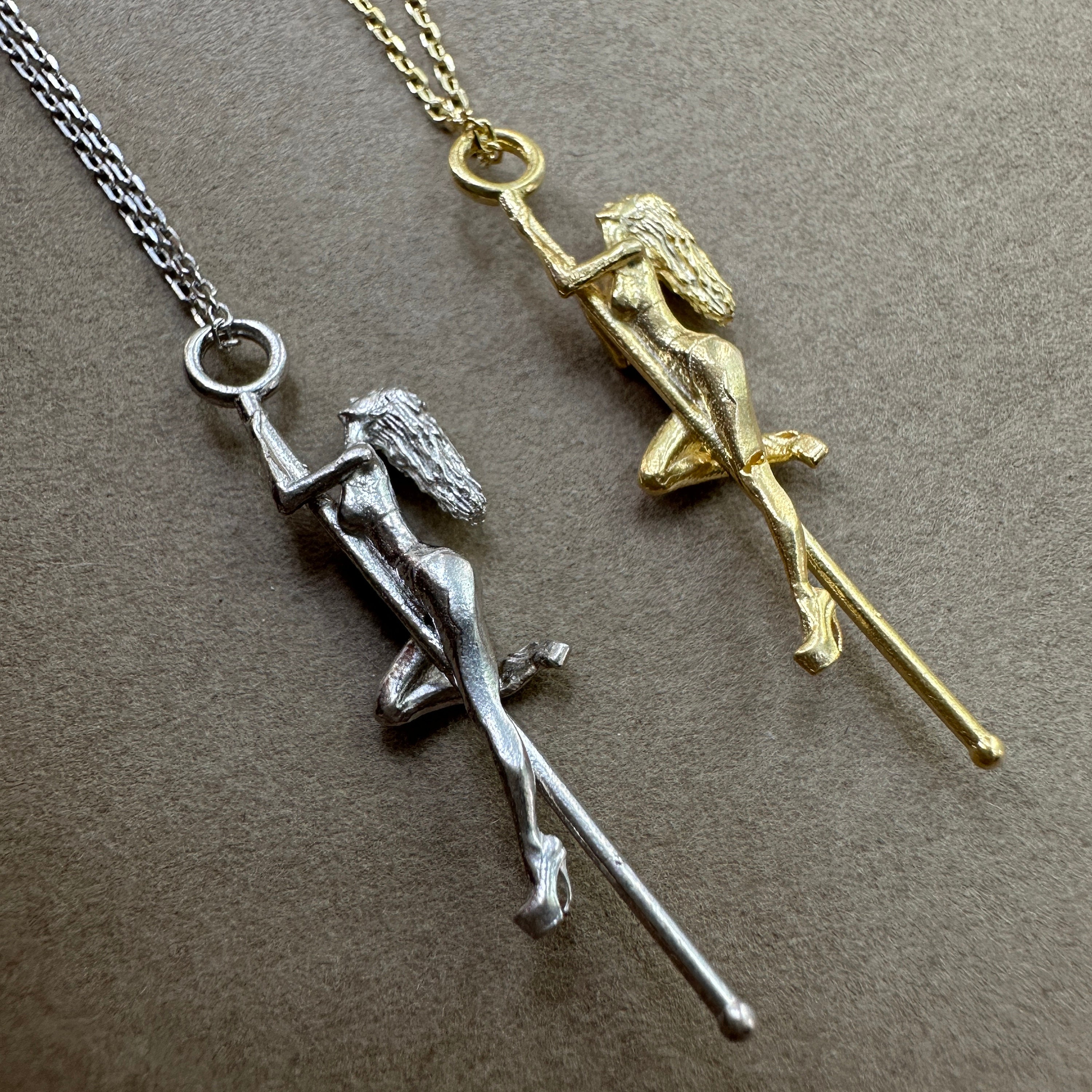 Sterling Silver Pole Dance Necklace, Pole Dancer Pendant