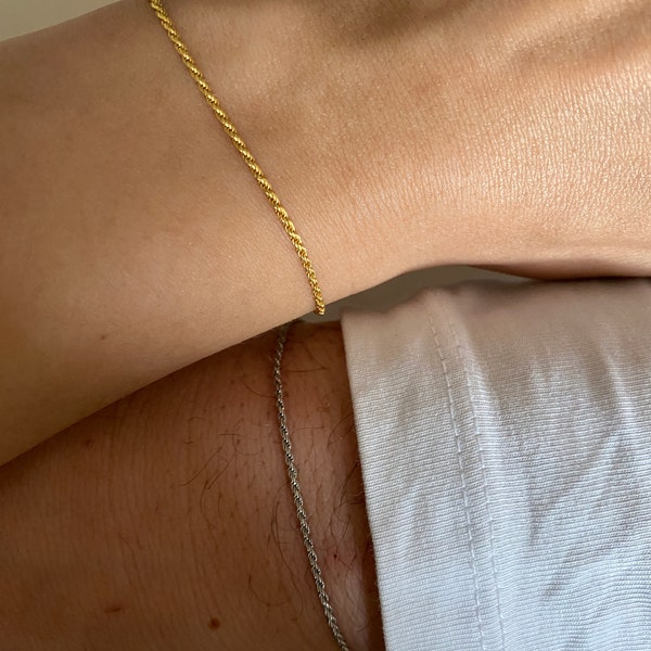 Bracelet chaîne serpent en corde torsadée, bracelet fin en argent sterling 925, ensemble de bracelets de couple délicats, ensemble de bracelets simples pour couple