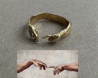 Hand van God geeft leven aan Adam Ring, Schepping van Adam, Uniek en betekenisvol: Schepping van Adam Handgebaar Ring, Michelangelo, Moederdag Cadeau