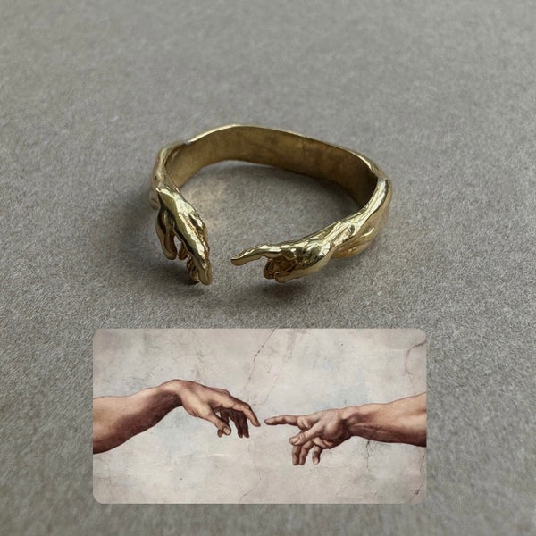 Hand of God Giving Life to Adam Ring,Creation of Adam,Unique and Meaningful:Creation of Adam Hand Gesture Ring,Michelangelo,Mothers Day Gift