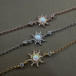 Silver Dainty Opal Sun Bracelet,Sunburst Bracelet,Elegant White and Blue Opal Sun Bracelet, Sunshine Bracelet,Summer Bracelet, Gift for Her