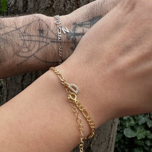 Pulseras de plata de ley a juego para parejas, juego de pulseras con iniciales para parejas, pulseras de cadena Figaro para parejas, regalos para el día de San Valentín