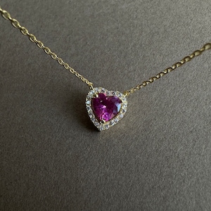 Collier coeur pierre rose, collier coeur diamants, collier petit coeur, cadeau fête des mères, cadeau pour elle, cadeau pour maman, collier coeur personnalisé
