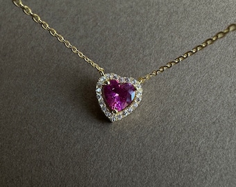 Collier coeur pierre rose, collier coeur diamants, collier petit coeur, cadeau fête des mères, cadeau pour elle, cadeau pour maman, collier coeur personnalisé