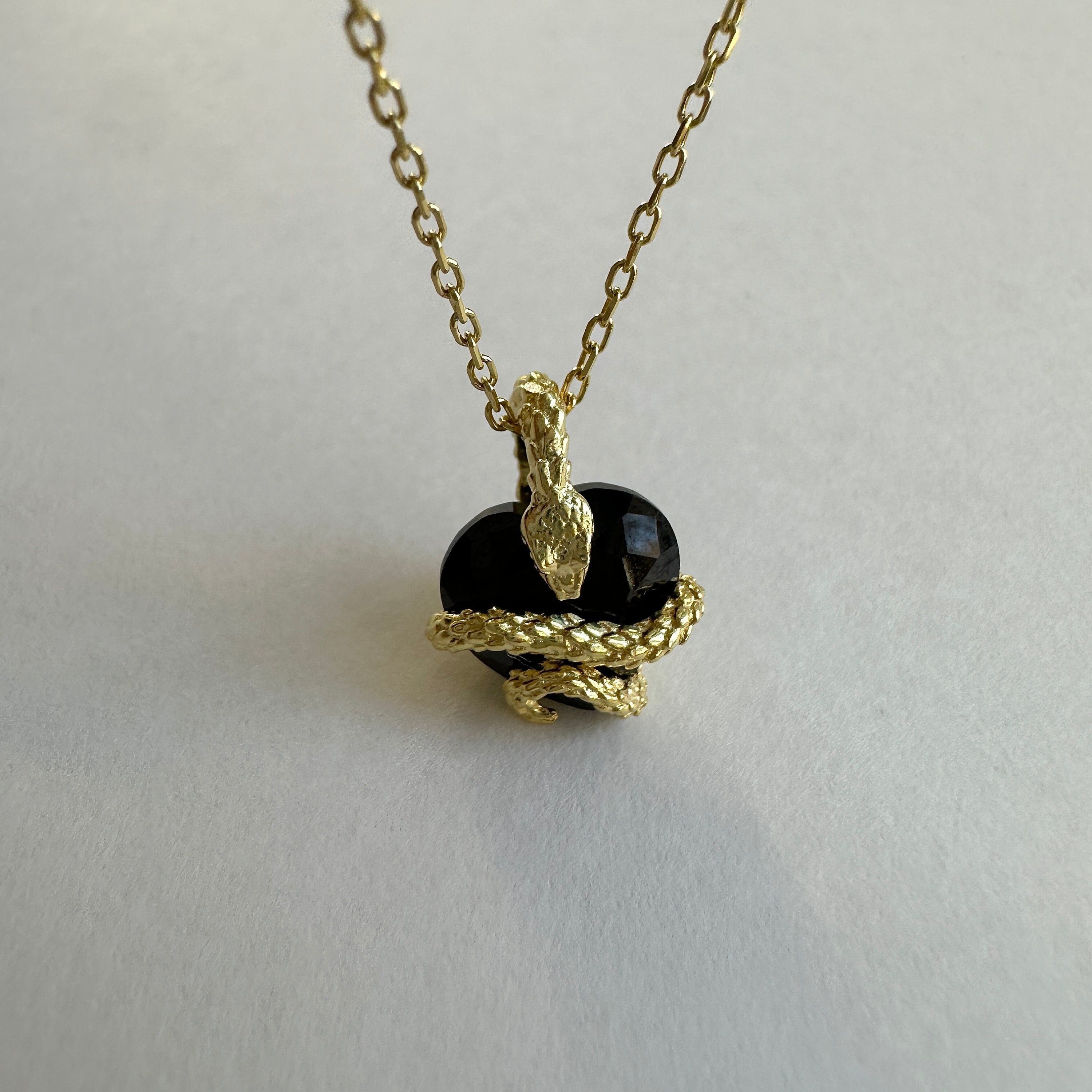 Snake Medusa Heart Necklace, Medusa Pendant, Ruby Heart